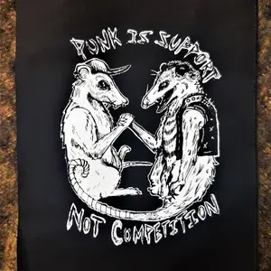 Punk is support not competition backpatch - rat and opossum - Punk patch - Screen printing on black fabric (4k) $ 11.28