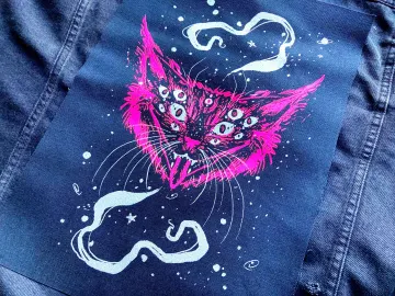 Space Puss  neon pink screen printed XL back patch-Gothic accessories, cat lover gift, horror, large patch, statement, punk, sow on, goth,