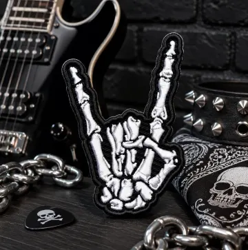 Rock On Skeleton Hands Patch/Iron-On Patch/Biker Vest/Motorcycle Jacket/Halloween/Punk Gothic/Embroidered Sew-on Applique for Clothing, Gear