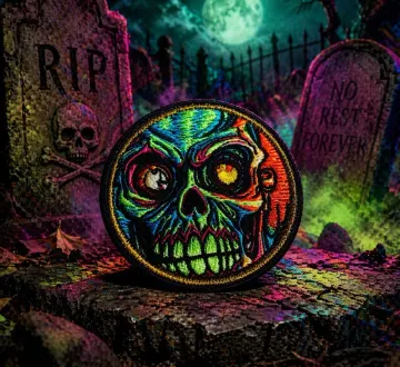 Zombie Skull Patch/Iron-On Patch/Halloween Decor/Horrorcore Badge/Undead Skull Art/Sew-On Applique for Clothing Vest/Jacket Hat Backpack