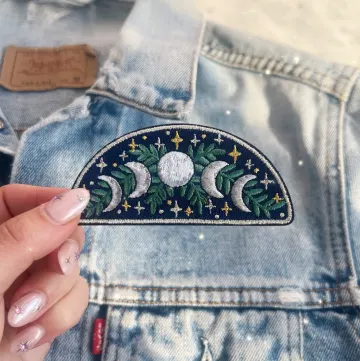 Moon Phases Patch - Iron On Embroidered Patches for Jackets - Celestial Magical - Navy & Metallic - Moon Patch - Cute Gift - Wildflower + Co