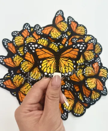 Orange Butterfly Embroidered Iron On Patch - Retro Jacket Patch
