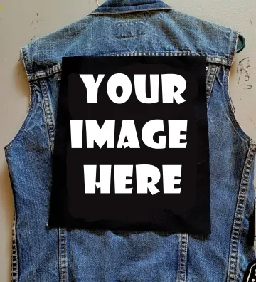 CUSTOM BACK PATCH - White Ink on Black Fabric Back Patch