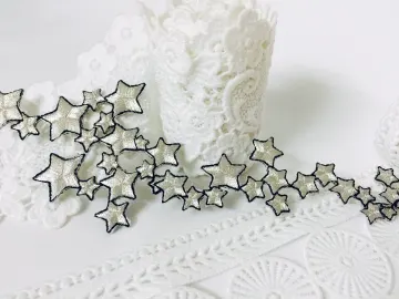 Silver Stars Iron On Patch: Embroidered Applique (6.6x 2.2 inch)
