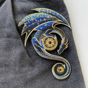 Celestial Dragon Embroidered Iron-On Patch: Fantasy Applique