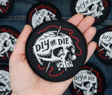 DIY or Die - Embroidered Iron On Patch - Punk Skull Hardcore