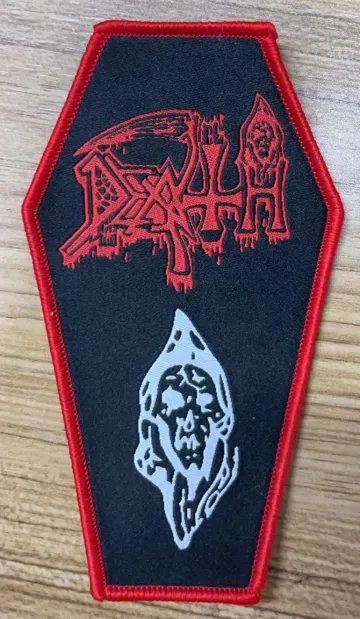 DEATH reaper Coffin Shaped Woven patch heavy metal death black thrash speed grindcore crust doom cartoon novelty patches sew-on