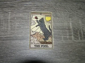 The Fool Tarot Card Foolish Cat Goth Embroidered Iron On Patch 2" x 3.5"