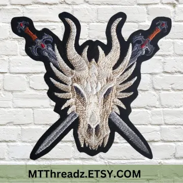 Dragon Skull Patch DND Dragon Swords Patch Embroidery Dragon Fantasy Dragon Patch Iron On Embroidery Patch Battle Vest Patch Back Patch