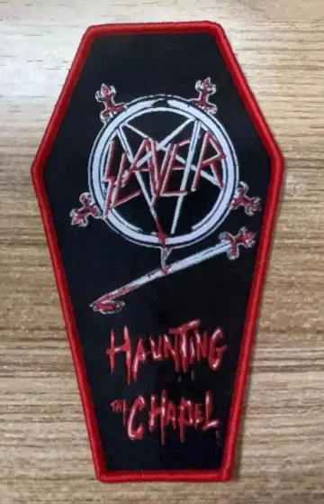 HAUNTING chapel Coffin Shaped Woven patch heavy metal death black thrash speed grindcore crust doom cartoon novelty patches sew-on