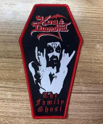 KINGdiamond family ghost Coffin Shaped Woven patch heavy metal death black thrash speed grindcore crust doom cartoon novelty patches sew-on