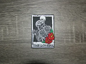 The Lovers Tarot Card Goth Death Skeletons Black/White Embroidered Iron On Patch 2.25" x 3.5"