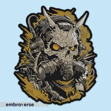Horned Skull Gas Mask Large Back Patch, Post-Apocalyptic Wasteland Survivor, Embroidered Patch Iron-On, Doomsday Biker Jacket Accessory