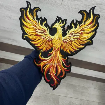 Embroidered RED YELLOW Fire PHOENIX Patch large iron on patch for jackets Burning Bird Patch for custom gift
