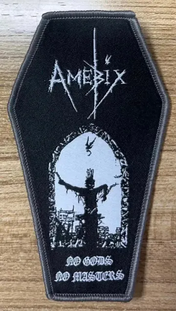 Amebix no gods masters Coffin Shaped Woven patch heavy metal death black thrash speed grindcore crust doom cartoon novelty patches sew-on