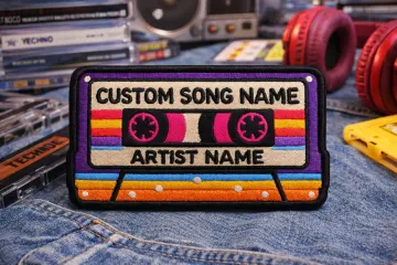Custom Vintage Cassette Tape 90's Patch, Custom Name Patch, Rainbow Music Embroidered Iron On Patch, Hook & Loop Patches for Backpacks Hats