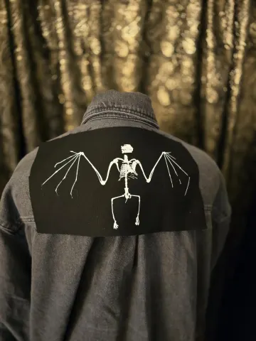 White Bat Skeleton Back Patch - Goth Punk Horror Screen print canvas patch