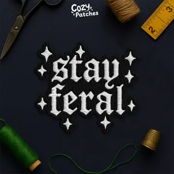 Stay Feral Bumper Patch, Gothic Spooky Driving Humor Car Patch Applique for Clothes Hat Backpack Gift Jacket Bag for Boys Girls Adult Kid