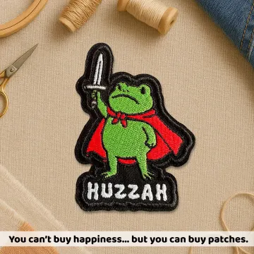 Huzzah Frog Knight Patch, Renaissance Faire Frog Goblincore Sword Embroidery Patches for Clothes, Jackets, Backpacks, Hats Gifts