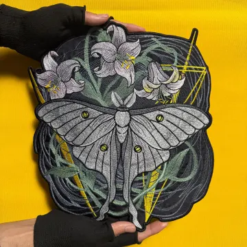 Embroidered Moth Patch: Gothic Forest Iron-On Large Back Patch