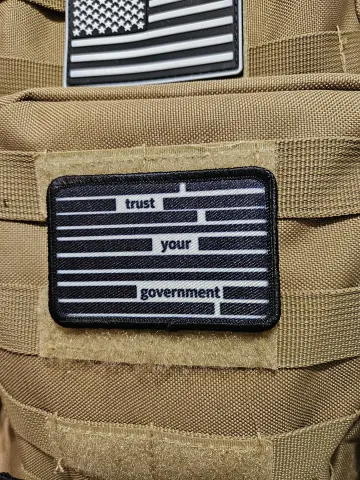 Trust your government redacted document censorship meme patch 2"x3" morale patch with hook and loop backing