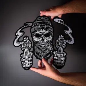 Double Gun Large Embroidered Back Patch — Iron On Applique for Biker Vest & Leather Jacket