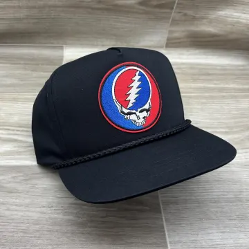 Grateful Dead Lightning Skull (Steal Your Face) Patch on Black Classic Retro Rope Hat