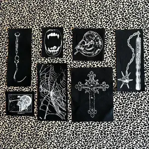 Goth Canvas Patches: Vampire Mouth, Ram Skull, Cross, Spiderweb Designs (302) $ 5.00