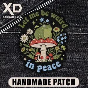 Let Me Be Weird In Peace Patch Frog Mushroom Cottagecore Toad Funny Nature Embroidered Patch Iron On Keychains Hook & Loop For Jacket Hat