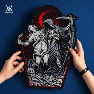 Grim Reaper Back Patch: Large Embroidered Skull Horror Biker Jacket Applique
