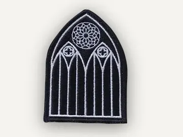 Gothic Window Patch – Black & White Cathedral Embroidered Patch, Dark Academia Goth Iron-On