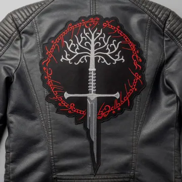 Fantasy White Tree and Sword Embroidered Iron-On Patch – Runic Script Back Patch for Jackets