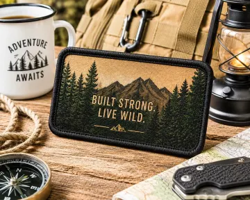 Built Strong Live Wild Patch/Iron-On Patch/Nature Badge/Hiking & Camping/Mountain/Sew-On Applique for Clothing Vest/Jacket Uniform Backpacks