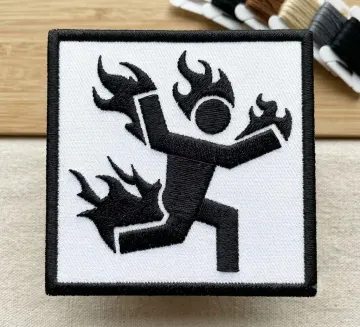Embroidered Stickman Fire Patch, Funny Burning Man Iron On Square Badge