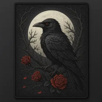 Gothic Raven & Crimson Roses Large Embroidered Patch – 12"
