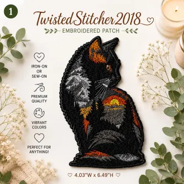 Black Cat Mountain Sunset Embroidered Patch, Gothic Nature Cat Applique