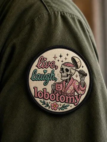 Funny Military Morale Patch Live Laugh Lobotomy Skeleton Gothic Dark Humor Backpack Hat Jacket (Iron-On/Hook)