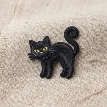 Black Cat Embroidery Patch, Cute Halloween Cat Iron On Patch, Spooky Kitty Applique, Gothic Animal Jacket Patch, Witchy Aesthetic Gift