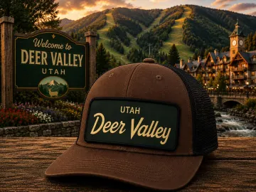 FREE SHIPPING: Deer Valley Utah Hat, Removable Metal Patch, Snapback