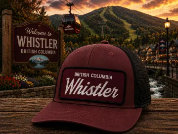 FREE SHIPPING: Whistler BC Hat, Removable Metal Patch, Snapback