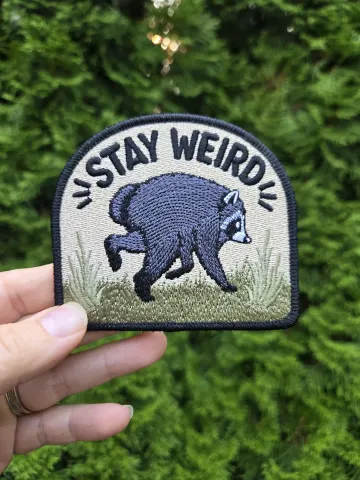 Jimothy Stay Weird Raccoon Patch, Embroidered Novelty Raccoon (Iron-On)