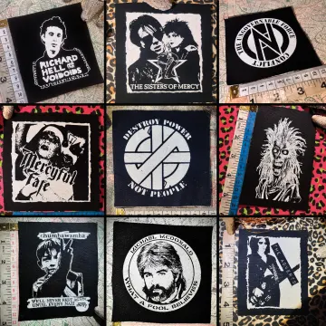 80's punk and metal sew on patches, silk screened canvas