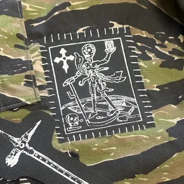 Death Carrying Scythe and Hourglass Patch | Hand-Printed Authentic Medieval Art