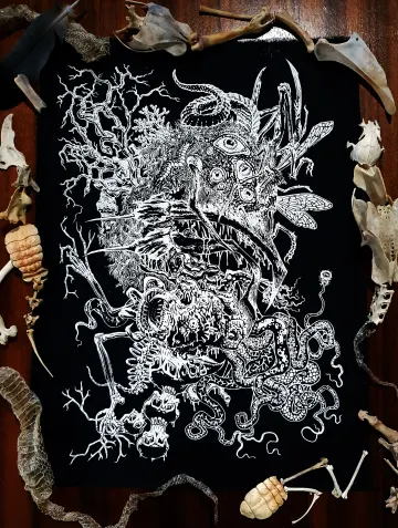 CRAWLING CHAOS Cosmic Demon Back Patch: Hand-Printed Punk Fashion, Lovecraftian Horror