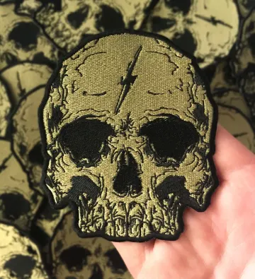Embroidered Gold Lightning Skull Patch