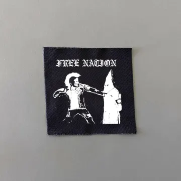 Free Nation Anti Racist Patch, Sew-On for Jackets Jeans, DIY Crust Punk Patch, Black Fabric Handmade Print