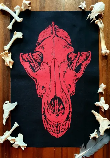 Sew-on Back-Patch ~ WOLF SKULL ~ Punk fashion, Hand printed lightweight cotton ~ White, Gold or Red