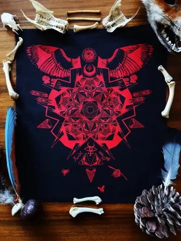 Kingfisher Mandala Back Patch: Hand-Printed Cotton Punk Fashion