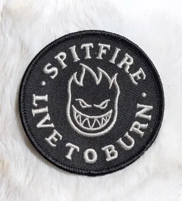 Vintage 90s Black Spitfire NOS Skateboarding Embroidered Iron OnPatch 3"