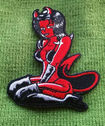 Devil Girl Pin Up  Embroidered Biker Iron On Patch 3" X 3"